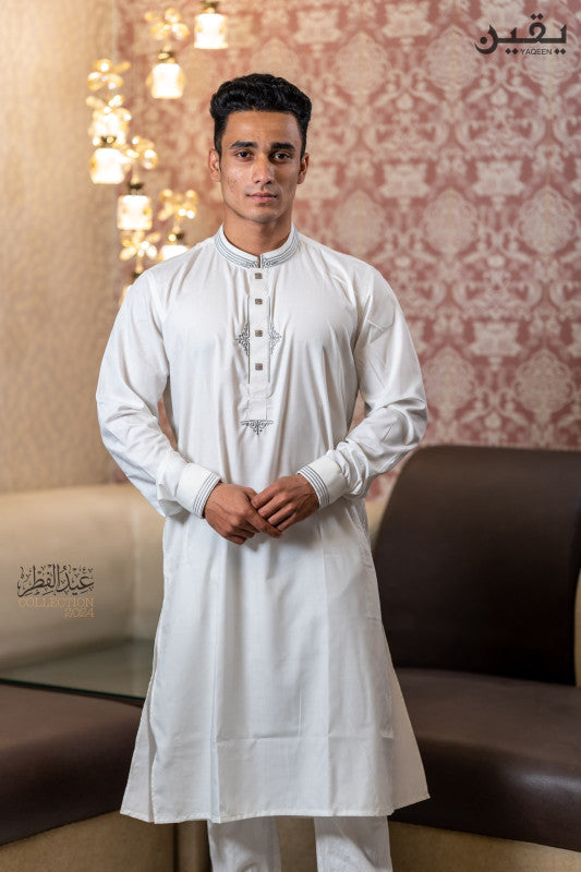 White Color Yaqeen Premium Branded Panjabi